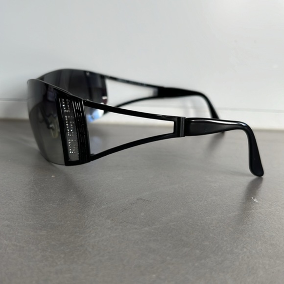 Versace 2058-B Black Rhinestone Cutout Shield Sunglasses - Picture 3 of 9